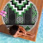 Green Taniko Pattern Aotearoa Beach Blanket Niho Taniwha Mix Poutama