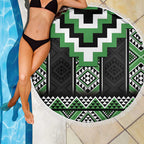 Green Taniko Pattern Aotearoa Beach Blanket Niho Taniwha Mix Poutama