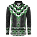 Green Taniko Pattern Aotearoa Button Sweatshirt Niho Taniwha Mix Poutama LT14