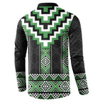 Green Taniko Pattern Aotearoa Button Sweatshirt Niho Taniwha Mix Poutama LT14