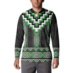 Green Taniko Pattern Aotearoa Button Sweatshirt Niho Taniwha Mix Poutama LT14