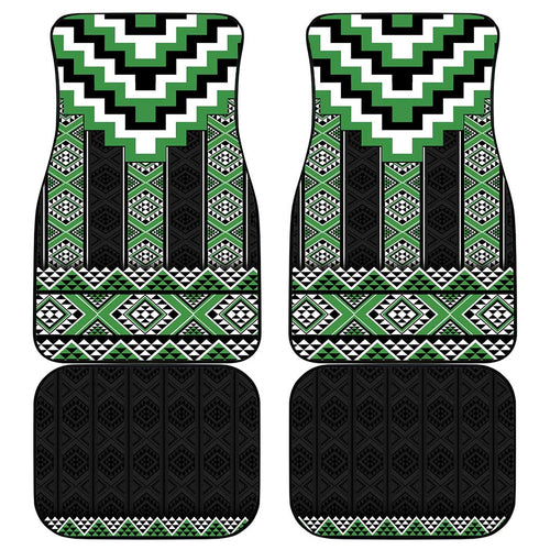 Green Taniko Pattern Aotearoa Car Mats Niho Taniwha Mix Poutama