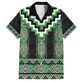 Green Taniko Pattern Aotearoa Family Matching Off The Shoulder Long Sleeve Dress and Hawaiian Shirt Niho Taniwha Mix Poutama LT14