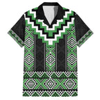 Green Taniko Pattern Aotearoa Family Matching Off Shoulder Short Dress and Hawaiian Shirt Niho Taniwha Mix Poutama LT14