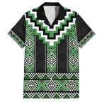 Green Taniko Pattern Aotearoa Family Matching Puletasi and Hawaiian Shirt Niho Taniwha Mix Poutama LT14