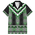 Green Taniko Pattern Aotearoa Family Matching Short Sleeve Bodycon Dress and Hawaiian Shirt Niho Taniwha Mix Poutama LT14