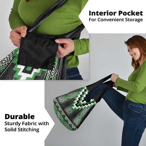Green Taniko Pattern Aotearoa Grocery Bag Niho Taniwha Mix Poutama