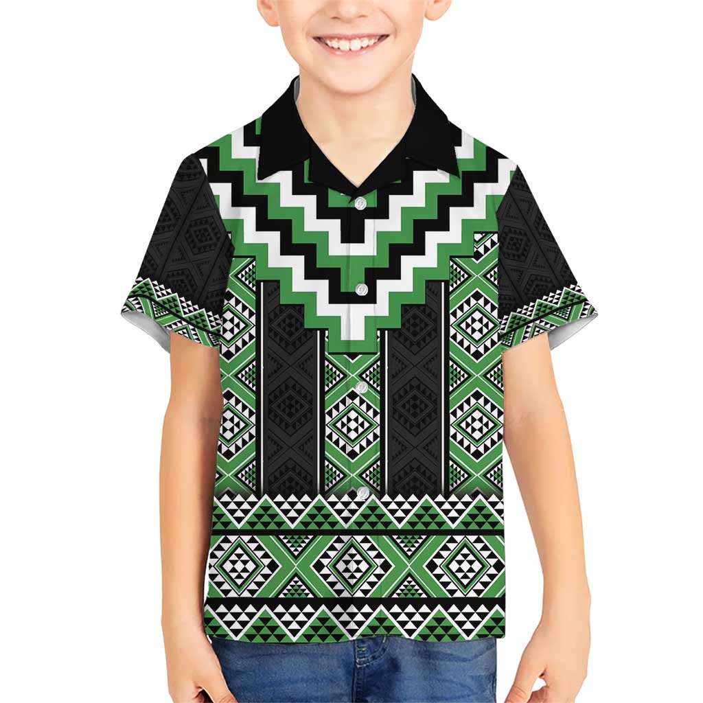 Green Taniko Pattern Aotearoa Hawaiian Shirt Niho Taniwha Mix Poutama LT14