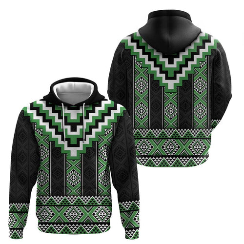 Green Taniko Pattern Aotearoa Hoodie Niho Taniwha Mix Poutama LT14