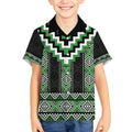 Green Taniko Pattern Aotearoa Kid Hawaiian Shirt Niho Taniwha Mix Poutama LT14