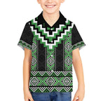 Green Taniko Pattern Aotearoa Kid Hawaiian Shirt Niho Taniwha Mix Poutama LT14