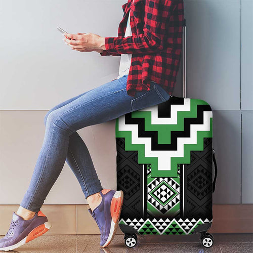 Green Taniko Pattern Aotearoa Luggage Cover Niho Taniwha Mix Poutama