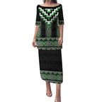 Green Taniko Pattern Aotearoa Puletasi Niho Taniwha Mix Poutama LT14
