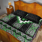 Green Taniko Pattern Aotearoa Quilt Bed Set Niho Taniwha Mix Poutama