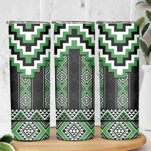 Green Taniko Pattern Aotearoa Skinny Tumbler Niho Taniwha Mix Poutama LT14