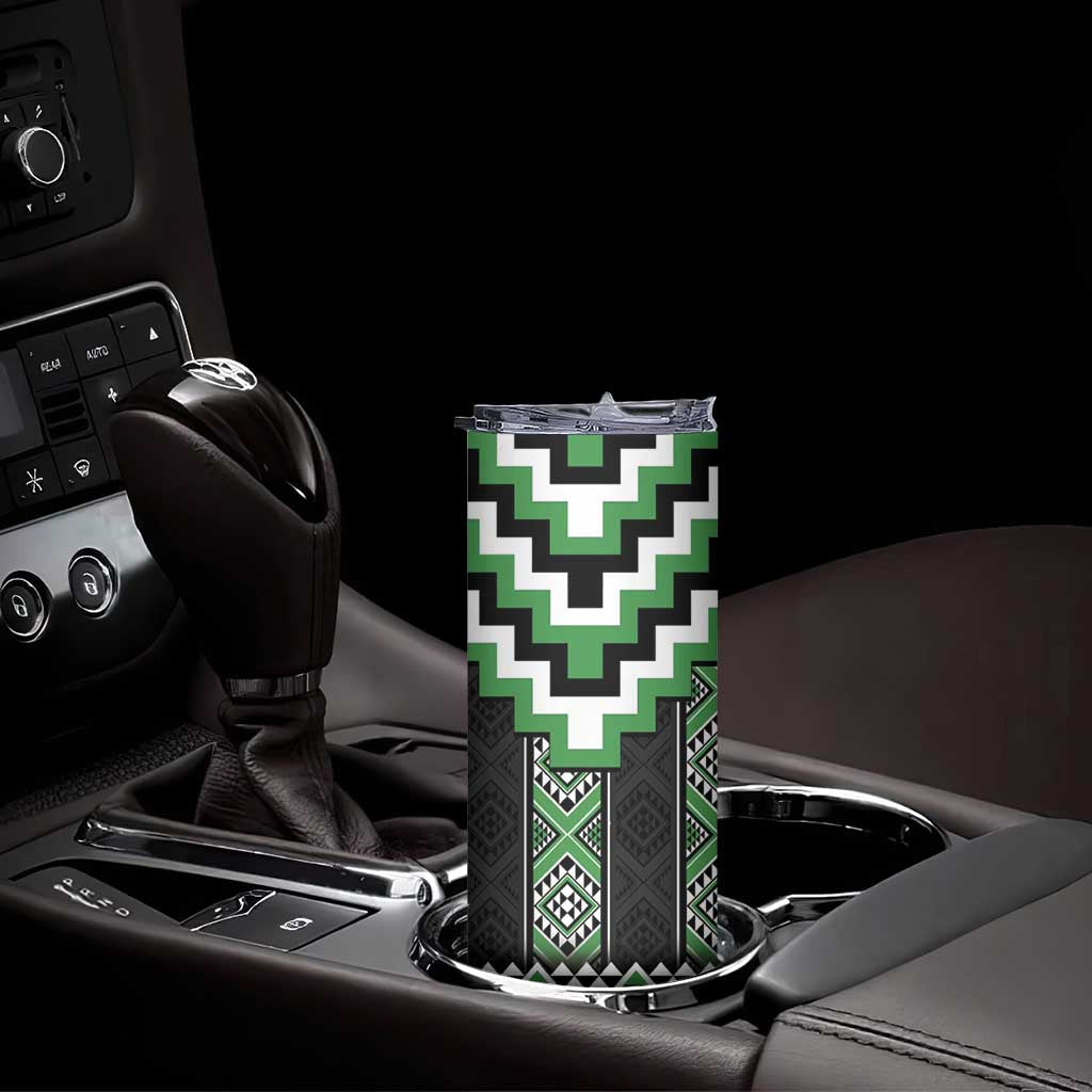 Green Taniko Pattern Aotearoa Skinny Tumbler Niho Taniwha Mix Poutama LT14