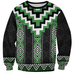 Green Taniko Pattern Aotearoa Sweatshirt Niho Taniwha Mix Poutama LT14