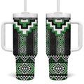 Green Taniko Pattern Aotearoa Tumbler With Handle Niho Taniwha Mix Poutama LT14