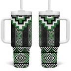 Green Taniko Pattern Aotearoa Tumbler With Handle Niho Taniwha Mix Poutama LT14