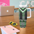 Green Taniko Pattern Aotearoa Tumbler With Handle Niho Taniwha Mix Poutama LT14