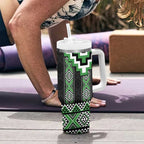 Green Taniko Pattern Aotearoa Tumbler With Handle Niho Taniwha Mix Poutama LT14