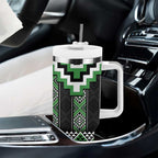 Green Taniko Pattern Aotearoa Tumbler With Handle Niho Taniwha Mix Poutama LT14