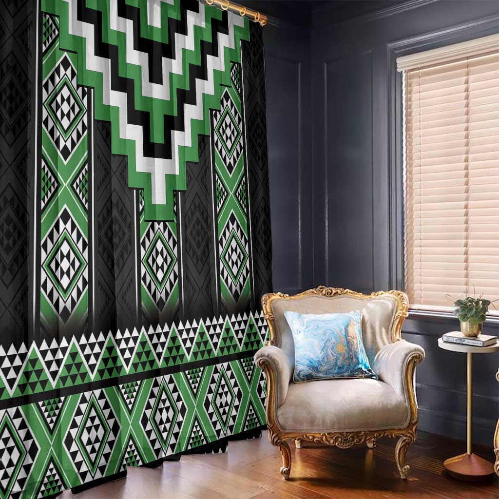 Green Taniko Pattern Aotearoa Window Curtain Niho Taniwha Mix Poutama