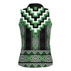 Green Taniko Pattern Aotearoa Women Sleeveless Polo Shirt Niho Taniwha Mix Poutama LT14