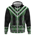 Green Taniko Pattern Aotearoa Zip Hoodie Niho Taniwha Mix Poutama LT14