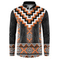 Orange Taniko Pattern Aotearoa Button Sweatshirt Niho Taniwha Mix Poutama LT14