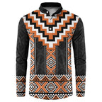 Orange Taniko Pattern Aotearoa Button Sweatshirt Niho Taniwha Mix Poutama LT14
