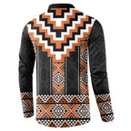 Orange Taniko Pattern Aotearoa Button Sweatshirt Niho Taniwha Mix Poutama LT14