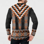 Orange Taniko Pattern Aotearoa Button Sweatshirt Niho Taniwha Mix Poutama LT14