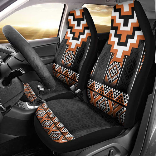 Orange Taniko Pattern Aotearoa Car Seat Cover Niho Taniwha Mix Poutama