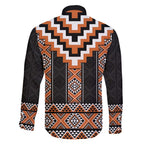 Orange Taniko Pattern Aotearoa Family Matching Long Sleeve Bodycon Dress and Hawaiian Shirt Niho Taniwha Mix Poutama LT14