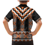 Orange Taniko Pattern Aotearoa Family Matching Mermaid Dress and Hawaiian Shirt Niho Taniwha Mix Poutama LT14