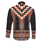 Orange Taniko Pattern Aotearoa Family Matching Off The Shoulder Long Sleeve Dress and Hawaiian Shirt Niho Taniwha Mix Poutama LT14