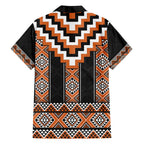 Orange Taniko Pattern Aotearoa Family Matching Off Shoulder Maxi Dress and Hawaiian Shirt Niho Taniwha Mix Poutama LT14