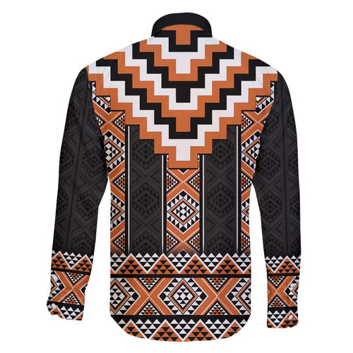 Orange Taniko Pattern Aotearoa Family Matching Summer Maxi Dress and Hawaiian Shirt Niho Taniwha Mix Poutama LT14