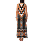 Orange Taniko Pattern Aotearoa Family Matching Tank Maxi Dress and Hawaiian Shirt Niho Taniwha Mix Poutama LT14