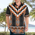Orange Taniko Pattern Aotearoa Hawaiian Shirt Niho Taniwha Mix Poutama LT14