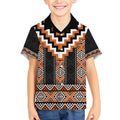 Orange Taniko Pattern Aotearoa Kid Hawaiian Shirt Niho Taniwha Mix Poutama LT14