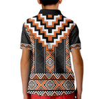 Orange Taniko Pattern Aotearoa Kid Polo Shirt Niho Taniwha Mix Poutama LT14