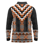 Orange Taniko Pattern Aotearoa Long Sleeve Polo Shirt Niho Taniwha Mix Poutama LT14
