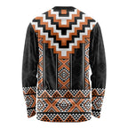 Orange Taniko Pattern Aotearoa Long Sleeve Shirt Niho Taniwha Mix Poutama LT14