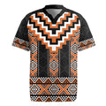 Orange Taniko Pattern Aotearoa Rugby Jersey Niho Taniwha Mix Poutama LT14