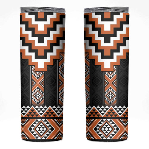 Orange Taniko Pattern Aotearoa Skinny Tumbler Niho Taniwha Mix Poutama LT14