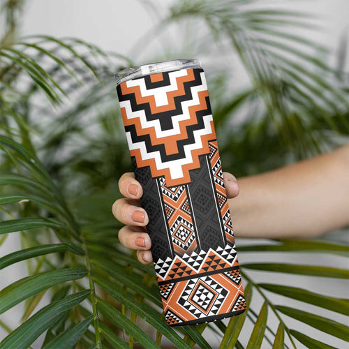 Orange Taniko Pattern Aotearoa Skinny Tumbler Niho Taniwha Mix Poutama LT14