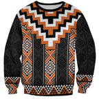 Orange Taniko Pattern Aotearoa Sweatshirt Niho Taniwha Mix Poutama LT14