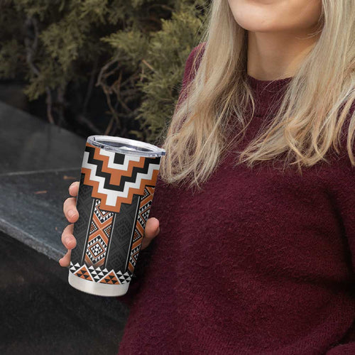 Orange Taniko Pattern Aotearoa Tumbler Cup Niho Taniwha Mix Poutama LT14
